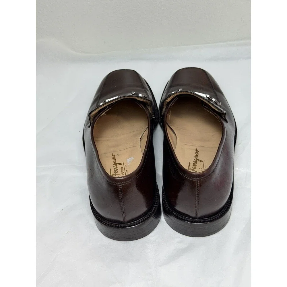 Salvatore Ferragamo Studio Gancini Brown Leather Loafers Men’s 8.5 2E Italy